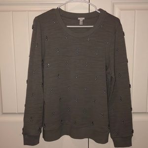J. Crew gray jeweled cotton sweater